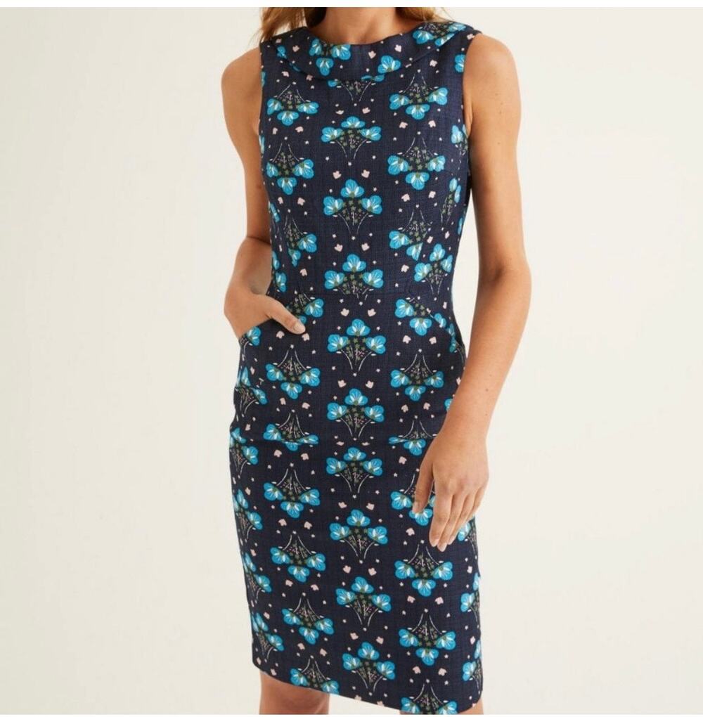 Boden Martha Sheath Dress French Navy Print